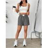 imageFloerns Womens Striped Print Letter Patched Elastic Waist Straight Wide Leg Casual ShortsDark Grey