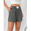 imageFloerns Womens Striped Print Letter Patched Elastic Waist Straight Wide Leg Casual ShortsDark Grey