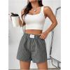 imageFloerns Womens Striped Print Letter Patched Elastic Waist Straight Wide Leg Casual ShortsDark Grey
