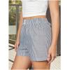 imageFloerns Womens Striped Print Letter Patched Elastic Waist Straight Wide Leg Casual ShortsDeep Blue