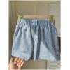imageFloerns Womens Striped Print Letter Patched Elastic Waist Straight Wide Leg Casual ShortsDeep Blue