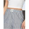 imageFloerns Womens Striped Print Letter Patched Elastic Waist Straight Wide Leg Casual ShortsDeep Blue