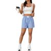 imageFloerns Womens Striped Print Letter Patched Elastic Waist Straight Wide Leg Casual ShortsLight Blue