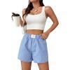 imageFloerns Womens Striped Print Letter Patched Elastic Waist Straight Wide Leg Casual ShortsLight Blue