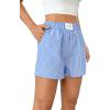 imageFloerns Womens Striped Print Letter Patched Elastic Waist Straight Wide Leg Casual ShortsLight Blue