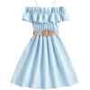 imageFloerns Girls Cold Shoulder Ruffle Trim Short Sleeve Belted A Line Midi DressBlue Sky