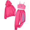 imageFloerns Girls Graphic Print Clothes Cami Top Sweatpants with Jacket 3 Piece OutfitHot Pink