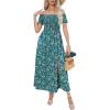 imageFloerns Womens Boho Floral Print Off Shoulder Split Long A Line DressFloral Forest Green