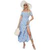 imageFloerns Womens Boho Floral Print Off Shoulder Split Long A Line DressWhite Blue Floral