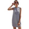 imageFloerns Womens Drawstring Solid Sweatshirt Dress Casual Short Sleeveless Hoodie Mini DressA Grey