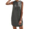 imageFloerns Womens Drawstring Solid Sweatshirt Dress Casual Short Sleeveless Hoodie Mini DressDeep Grey