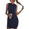 imageFloerns Womens Drawstring Solid Sweatshirt Dress Casual Short Sleeveless Hoodie Mini DressNavy Blue