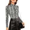 imageFloerns Womens Long Sleeve Mock Neck Slim Snakeskin TShirt TopsA Multi Gray