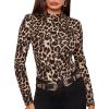imageFloerns Womens Long Sleeve Mock Neck Slim Snakeskin TShirt TopsLeopard