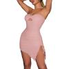 imageFloerns Womens Strapless Hight slit Asymmetrical Hem Twist Front Cutout Drawstring Party Clubwear Tube Bodycon Mini DressDusty Pink