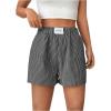 imageFloerns Womens Striped Print Letter Patched Elastic Waist Straight Wide Leg Casual ShortsDark Grey