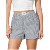 imageFloerns Womens Striped Print Letter Patched Elastic Waist Straight Wide Leg Casual ShortsDeep Blue