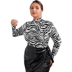 imageFloerns Womens Long Sleeve Mock Neck Slim Snakeskin TShirt TopsBlack Zebra Striped