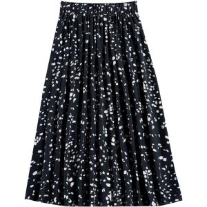 imageFloerns Womens Plus Size Ditsy Floral Flared Midi Skirt Polka Dots Pleated SkirtsBlack Ink