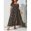 imageFloerns Womens Boho Ditsy Floral Print Off Shoulder Short Sleeve Split Maxi A Line DressBlack Khaki Floral