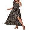 imageFloerns Womens Boho Ditsy Floral Print Off Shoulder Short Sleeve Split Maxi A Line DressBlack Khaki Floral