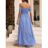imageFloerns Womens Boho Ditsy Floral Print Off Shoulder Short Sleeve Split Maxi A Line DressBlue Ditsy Floral