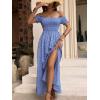 imageFloerns Womens Boho Ditsy Floral Print Off Shoulder Short Sleeve Split Maxi A Line DressBlue Ditsy Floral