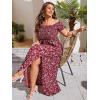 imageFloerns Womens Boho Ditsy Floral Print Off Shoulder Short Sleeve Split Maxi A Line DressBurgundy Floral Multi
