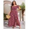 imageFloerns Womens Boho Ditsy Floral Print Off Shoulder Short Sleeve Split Maxi A Line DressBurgundy Floral Multi