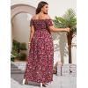 imageFloerns Womens Boho Ditsy Floral Print Off Shoulder Short Sleeve Split Maxi A Line DressBurgundy Floral Multi