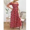 imageFloerns Womens Boho Ditsy Floral Print Off Shoulder Short Sleeve Split Maxi A Line DressRed Floral