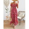 imageFloerns Womens Boho Ditsy Floral Print Off Shoulder Short Sleeve Split Maxi A Line DressRed Floral