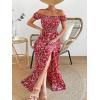 imageFloerns Womens Boho Ditsy Floral Print Off Shoulder Short Sleeve Split Maxi A Line DressRed Floral