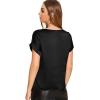 imageFloerns Womens Casual Solid Rolled Cap Short Sleeve Satin Silk Blouse TopsA Black