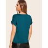 imageFloerns Womens Casual Solid Rolled Cap Short Sleeve Satin Silk Blouse TopsCadet Blue