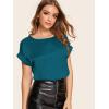 imageFloerns Womens Casual Solid Rolled Cap Short Sleeve Satin Silk Blouse TopsCadet Blue