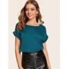 imageFloerns Womens Casual Solid Rolled Cap Short Sleeve Satin Silk Blouse TopsCadet Blue