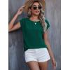imageFloerns Womens Casual Solid Rolled Cap Short Sleeve Satin Silk Blouse TopsDark Green