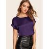 imageFloerns Womens Casual Solid Rolled Cap Short Sleeve Satin Silk Blouse TopsDark Purple