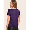 imageFloerns Womens Casual Solid Rolled Cap Short Sleeve Satin Silk Blouse TopsDark Purple