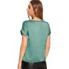 imageFloerns Womens Casual Solid Rolled Cap Short Sleeve Satin Silk Blouse TopsGreen