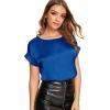 imageFloerns Womens Casual Solid Rolled Cap Short Sleeve Satin Silk Blouse TopsLight Blue