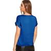 imageFloerns Womens Casual Solid Rolled Cap Short Sleeve Satin Silk Blouse TopsLight Blue