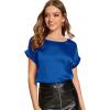 imageFloerns Womens Casual Solid Rolled Cap Short Sleeve Satin Silk Blouse TopsLight Blue
