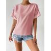 imageFloerns Womens Casual Solid Rolled Cap Short Sleeve Satin Silk Blouse TopsPastel Pink