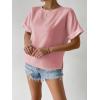 imageFloerns Womens Casual Solid Rolled Cap Short Sleeve Satin Silk Blouse TopsPastel Pink