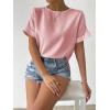 imageFloerns Womens Casual Solid Rolled Cap Short Sleeve Satin Silk Blouse TopsPastel Pink