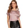 imageFloerns Womens Casual Solid Rolled Cap Short Sleeve Satin Silk Blouse TopsPink