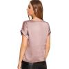 imageFloerns Womens Casual Solid Rolled Cap Short Sleeve Satin Silk Blouse TopsPink