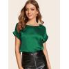 imageFloerns Womens Casual Solid Rolled Cap Short Sleeve Satin Silk Blouse TopsPlain Green